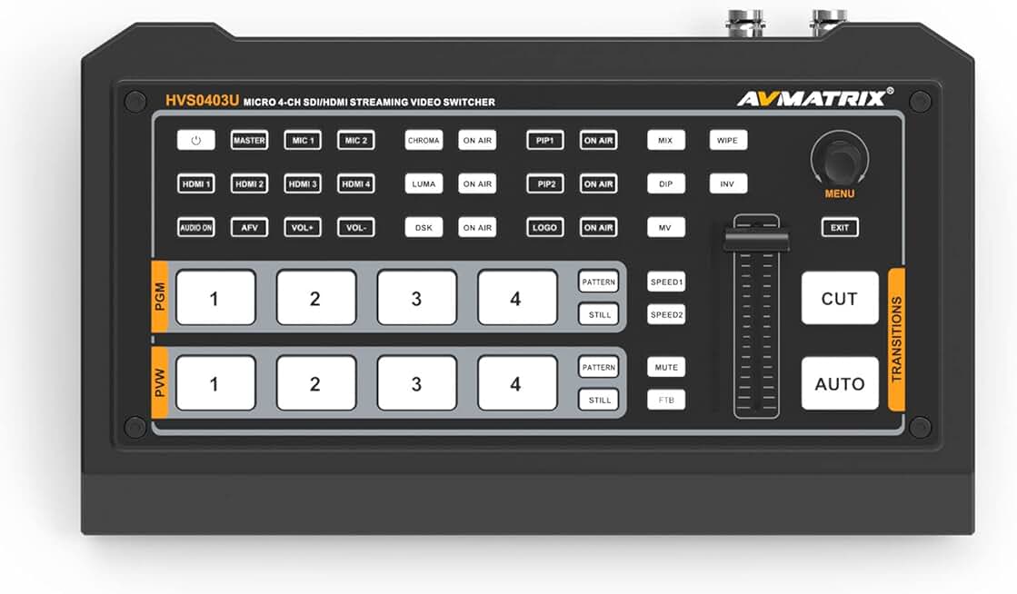 AVMATRIX HVS0403U Multi Format Video Mixer Switcher 2XHDMI 2XSDI Inputs USB Output Real Time Live Streaming Multi Camera Production
