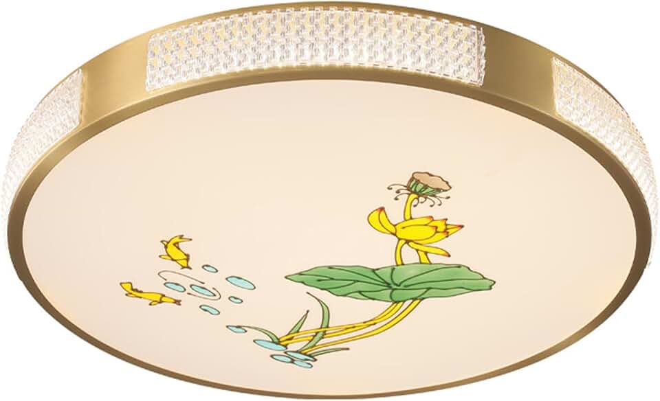 Retro All Copper Round Ultra-Thin Light Fixture,Highlight Led Energy -Saving Ceiling Light Fixtures,Three-Color Dimming Ceiling Lamps for Bedroom Dining Room Kitchen Island Hallway/50Cm