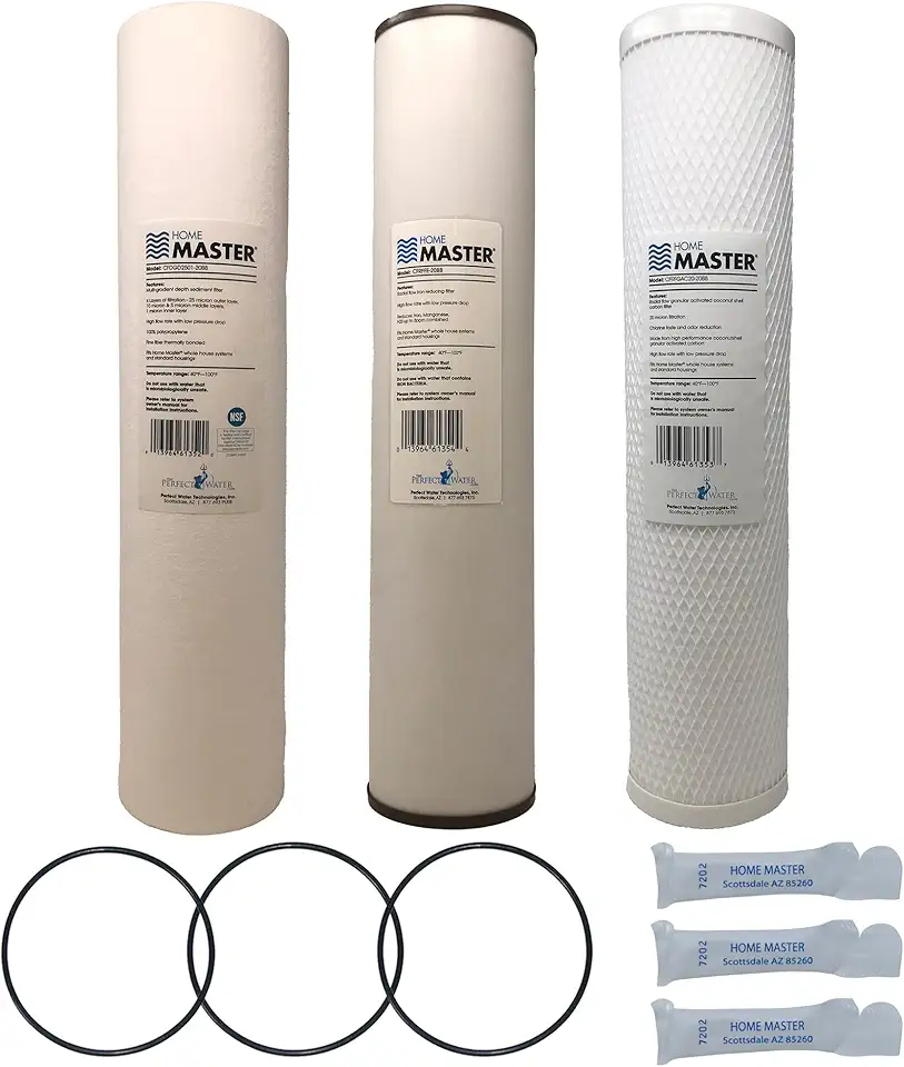 Home Master Whole House 4-Layer Sediment 25 to 1 Micron, Iron, Radial Flow GAC Carbon, 2 orings & Grease, 15gpm, Replacement Filter Set CsetBB3SmgFeC 20x4.5