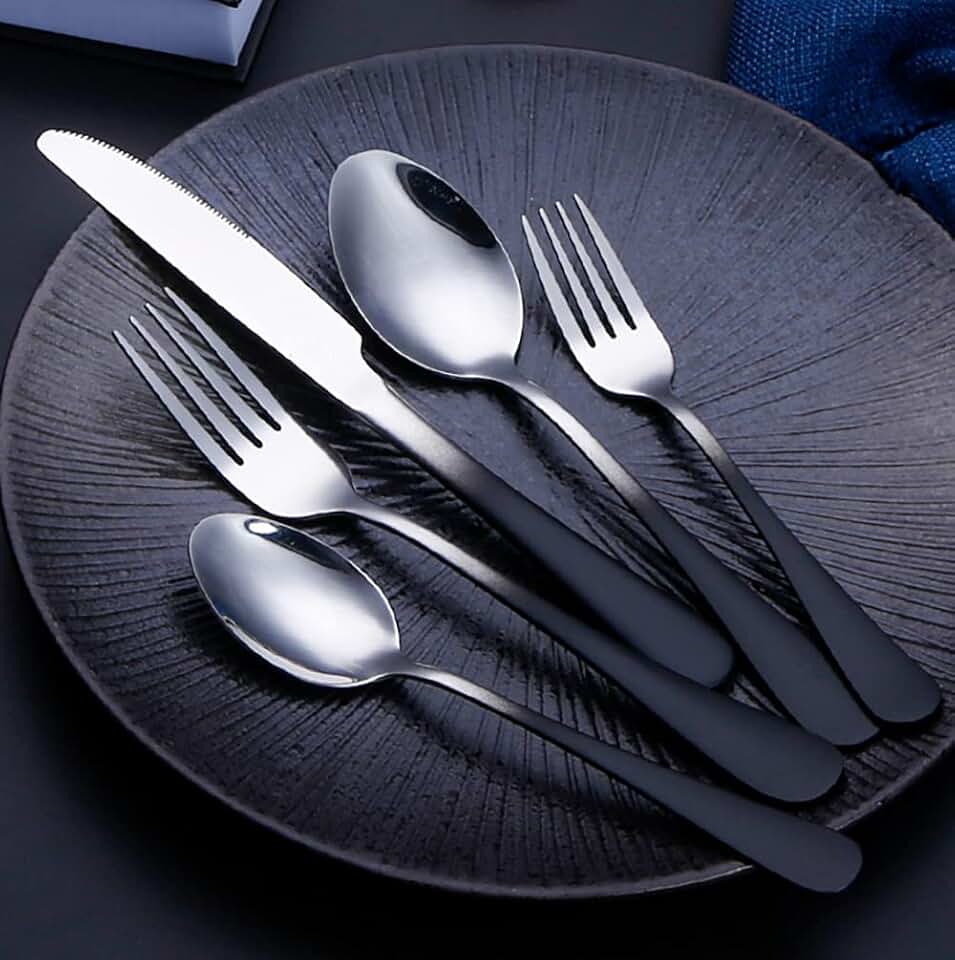 Black Silverware Set for 16,Modern 80 Piece Stainless Steel Black Handle Flatware Cutlery set, Forks Spoons Knifes Dinnerware Set Kitchen Utensils for Daily Party Mirror Finish（Black Gradient）