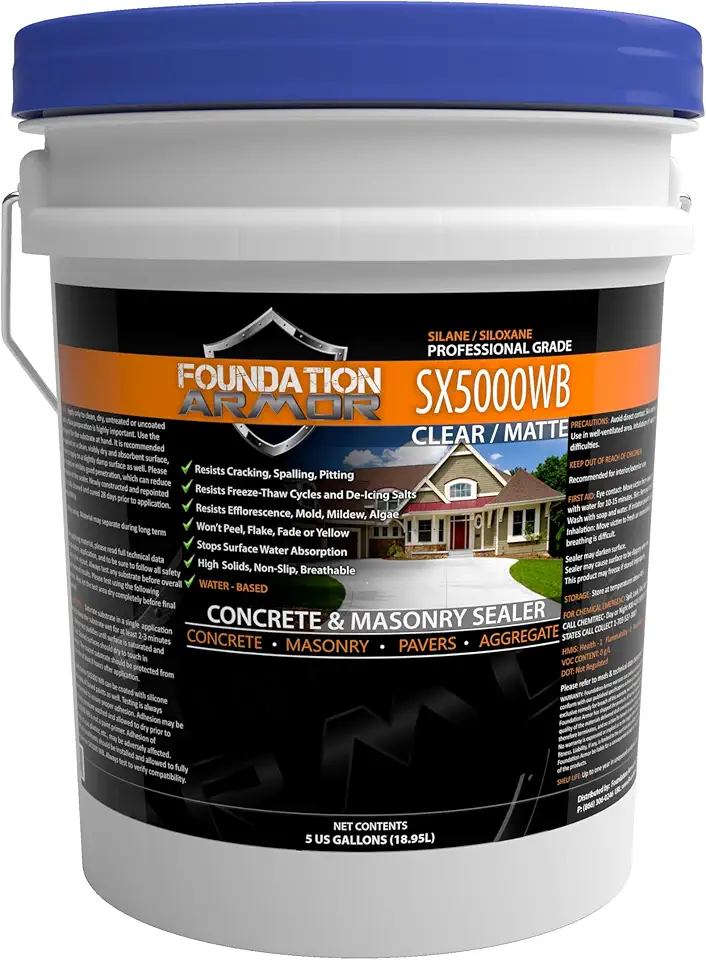 5-Gal. SX5000 WB DOT Approved Water Based Silane Siloxane Penetrating Concrete Sealer, Brick Sealer, Paver Sealer, Natural Stone Sealer