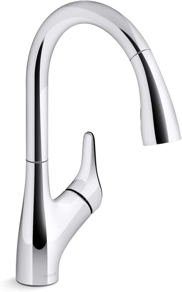 Kohler 30469-CP Rival Single Handle, Kitchen Sink Faucet with Pull-Down Sprayer, Polished Chrome