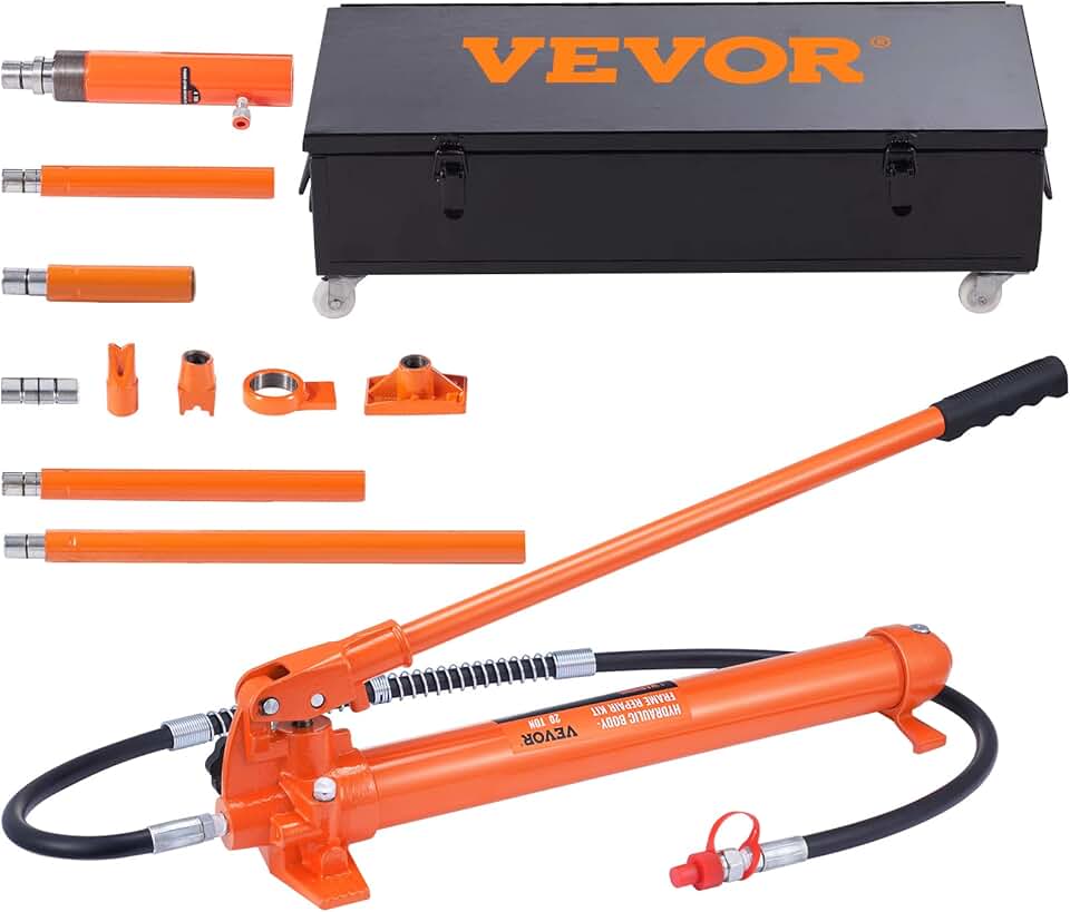 VEVOR 20 Ton Porta Power Kit, Portable Hydraulic Jack with 4.6 ft/1.4 m Oil Hose, Car Frame Repair Tool with Storage Case for Automotive, Heavy Equipment, Mechanic (44000 LBS)