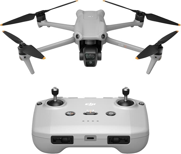 DJI Air 3 (DJI RC-N2), Drone with Medium Tele & Wide-Angle Dual Primary Cameras, 46-Min Max Flight Time, Omnidirectional Obstacle Sensing, 48MP Photos, 4K/60fps HDR, Compliance with FAA Remote ID
