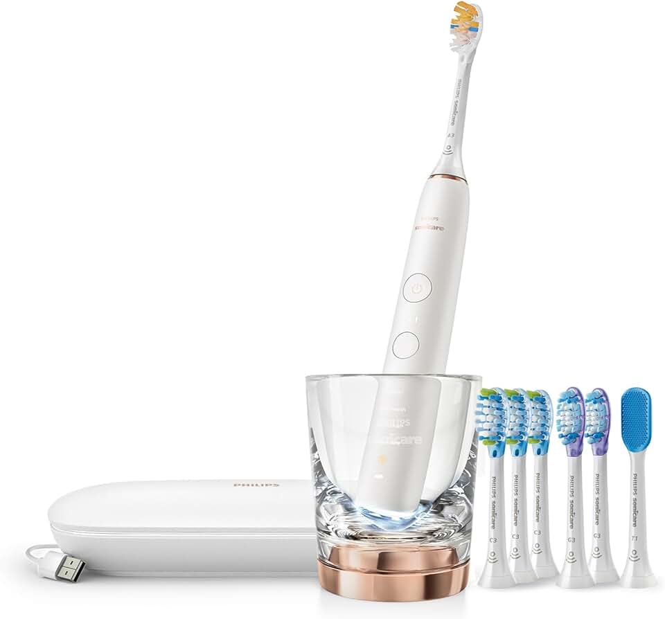 Philips Sonicare DiamondClean Smart 9700 Electric Toothbrush, Sonic Toothbrush with App, Pressure Sensor, Brush Head Detection, 5 Brushing Modes and 3 Intensity Levels, Rosegold, HX9957/81