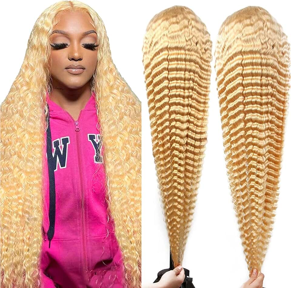 613 Lace Front Wig Human Hair 613 Blonde Deep Wave 13x6 HD Transparent Lace Front Wig Human Hair Pre Plucked Blonde Wig Human Hair with Baby Hair 180% Density for Women(34inches 613 13x6 Wig)