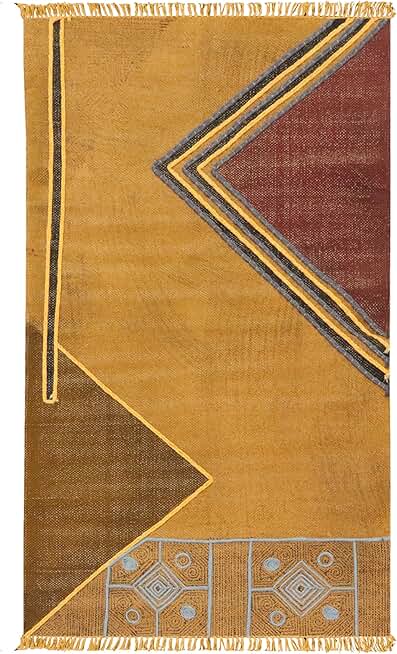 Kilim Rug 5x8 Area Rugs for Indoor Outdoor Use Brown Multicolor Cotton Rug Embroidery Washable Dhurrie Flatweave Rugs for Bedroom Rug Bathroom Kitchen Laundry Room