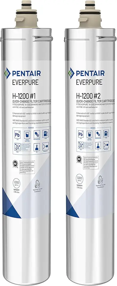 Pentair Everpure H-1200 Quick-Change Filter Cartridge Set, EV928201, Replacement Twin Pack for Use in Everpure H-1200 Drinking Water System, 1,000 Gallon Capacity, 0.5 Micron