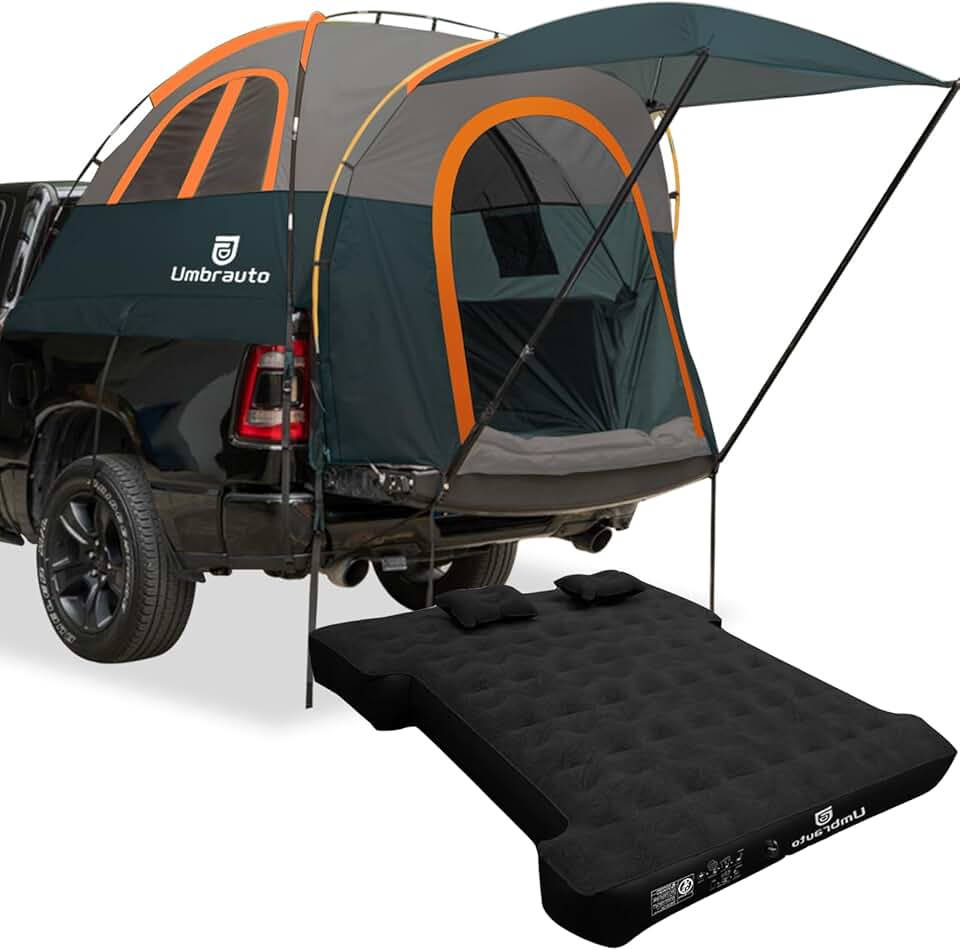 Umbrauto Truck Bed Tent with Awning with Air Mattress Fits 6.4-6.7ft Truck Bed
