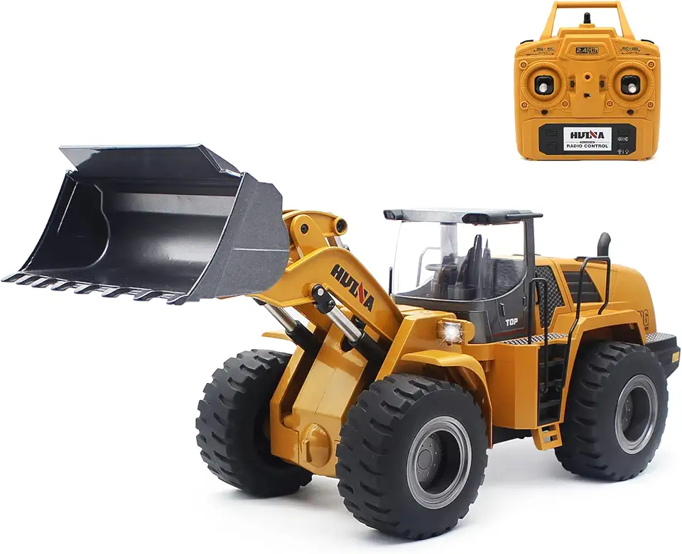 Mostop Remote Control Front Loader Construction Tractor for Adults 1583 Huina Metal RC Construction Vehicles Loader Tractor Toy 22 Channel RC Remote Control Bulldozer Toy Loader