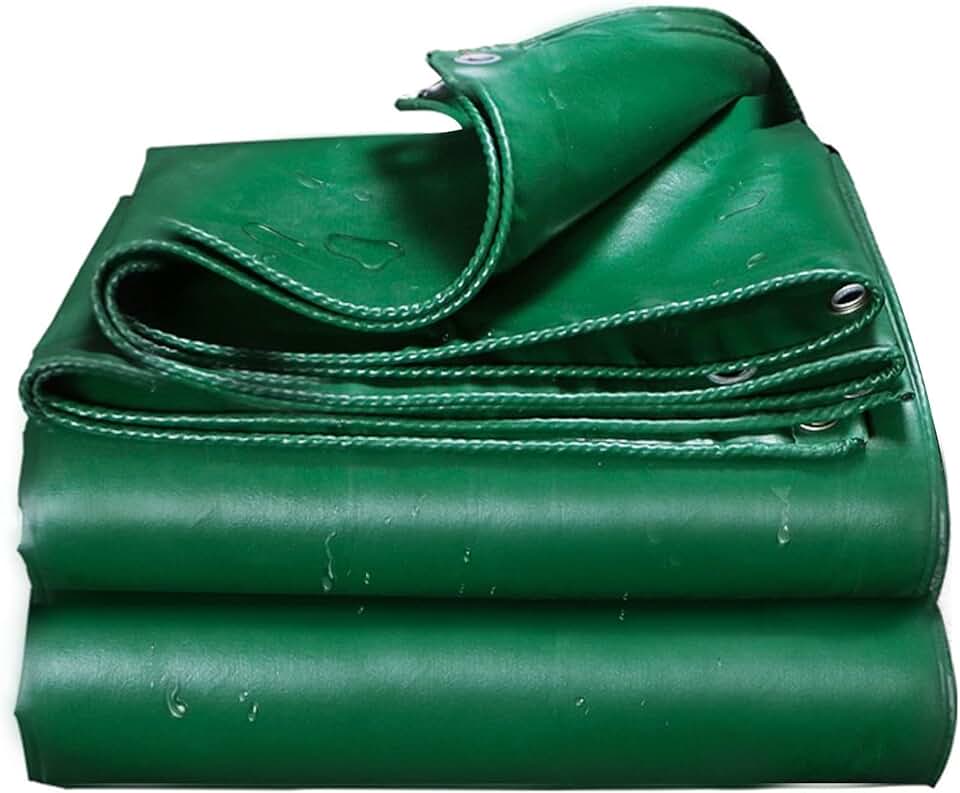 Reinforced Tarpaulin 0.4mm Thick Waterproof 450g/m² Heavy Duty Tarp Sheet Cover with Eyelets Plastic Sheeting for Caravan Camping Canopy Tent 4x6m,Green (Size:3x6m)