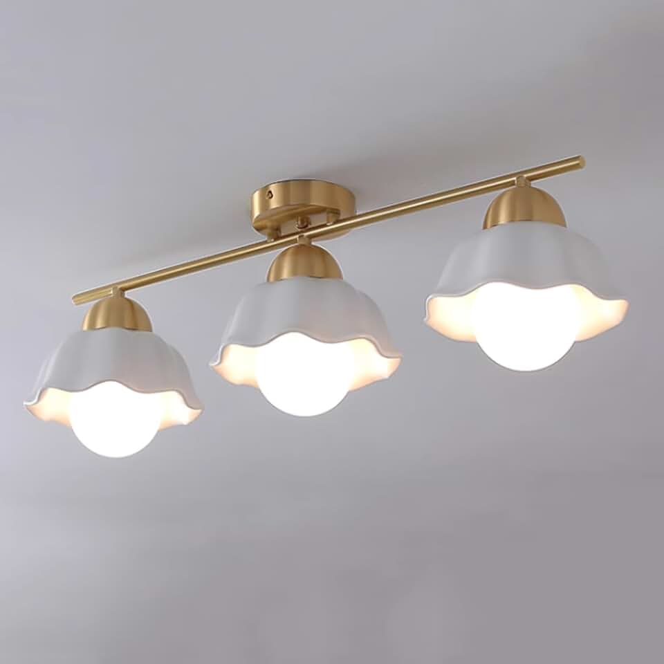 White Ceramic Lampshade Ceiling Light Fixtures,Semi-Flush Mount Brass Finish Ceiling Plate Ceiling Lamp,Ceiling Lighting for Bedroom Hallway Aisle Kitchen Island Living Room/26.0Inch