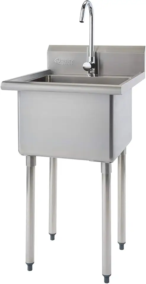 TRINITY THA-0307 Basics Stainless Steel Freestanding Single Bowl Utility Sink for Garage, Laundry Room, and Restaurants, Includes Faucet, NSF Certified, 49.2 21.5 24-Inch, Chrome