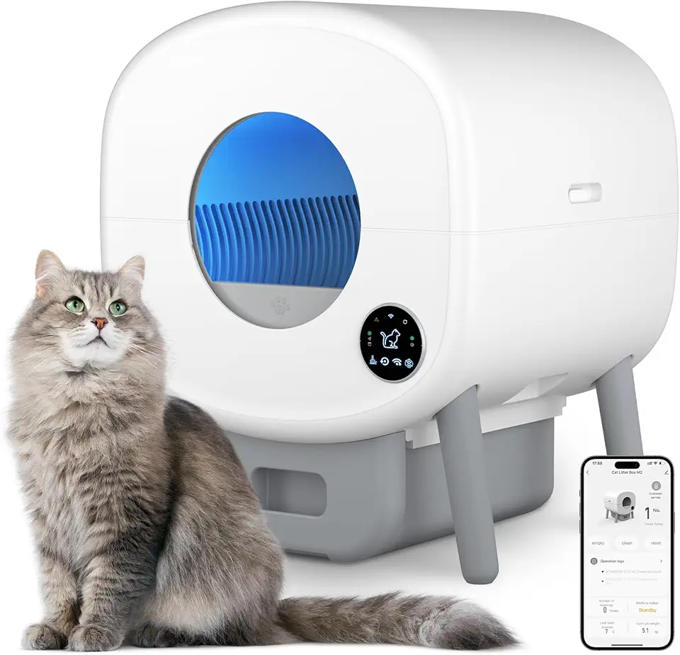 Automatic Cat Litter Box, Self Cleaning Cat Litter Box with APP Control, Large Capacity for Multiple Cats Odor Removal with Safety Protection, 2 Rolls Liners Bags