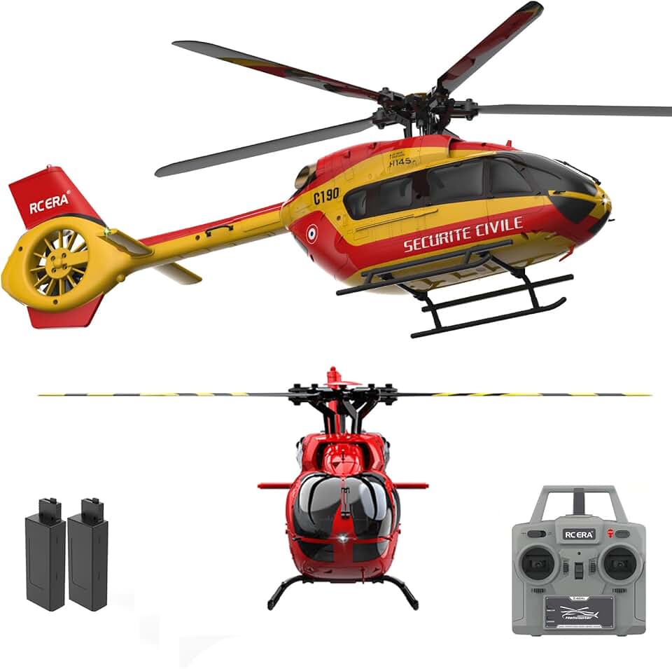 H145 C190 Remote Control Helicopter Aircraft for Adults Beginners 2-Battery 6CH RC Heli Single Rotor No Ailerons Maintain Altitude Hover/Optical Flow Positioning RTF 335MM (Yellow)