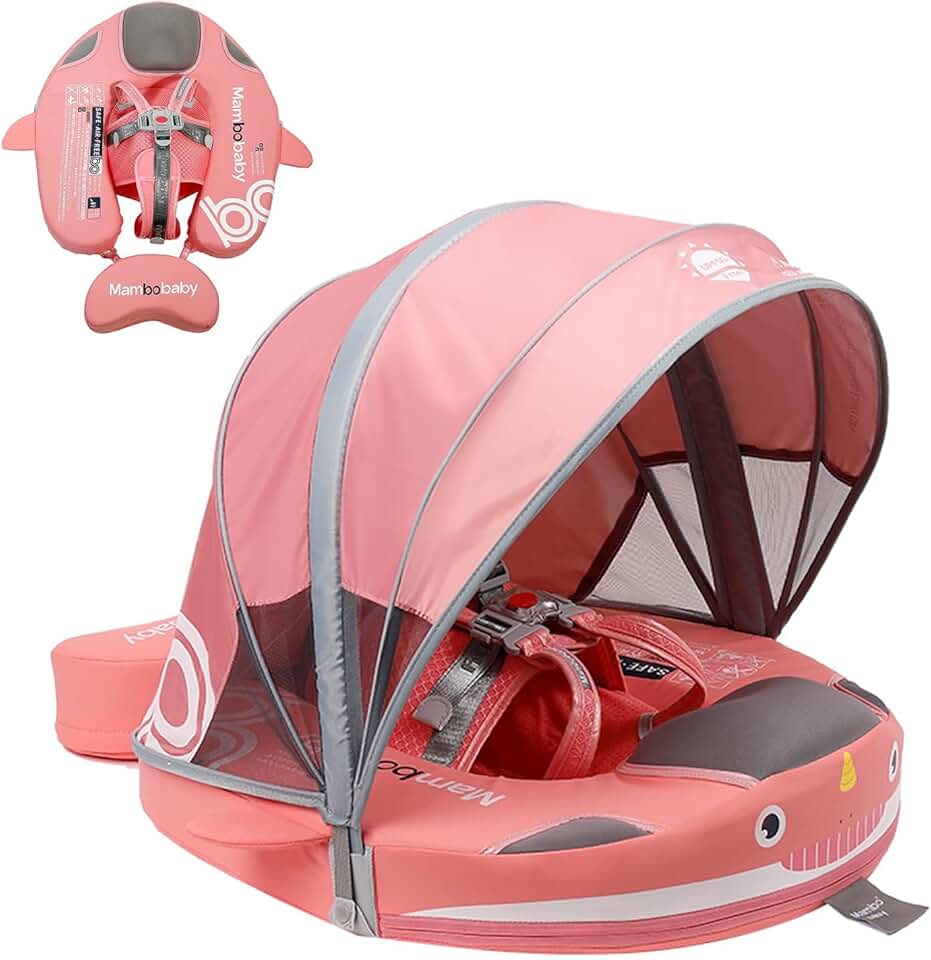 Infant Pool Float,Baby Floats for Pool with Canopy Removable UPF 50+ UV Sun Protection Canopy,Non Inflatable Soft Skin-Friendly Leather Material Infant Swim Float 3-24 Months