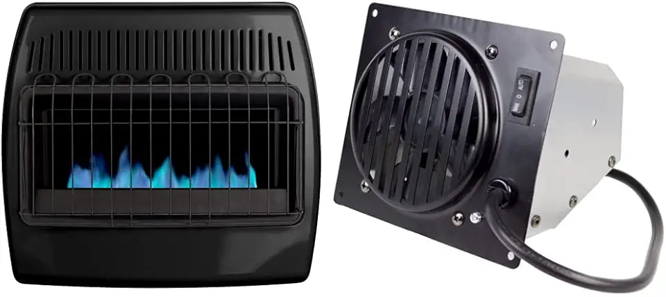 Dyna-Glo 30,000 BTU Blue Flame Thermostatic Garage Vent Free Wall Heater, Black & Vent-Free Wall Heat Fan