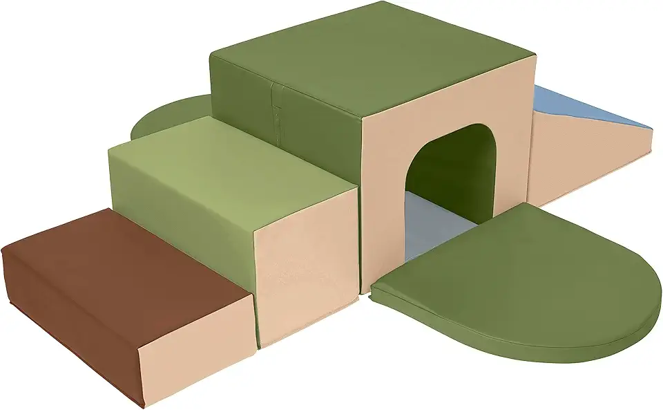 ECR4Kids SoftZone Single Tunnel Maze, Toddler Playset, Earthtone, 6-Piece