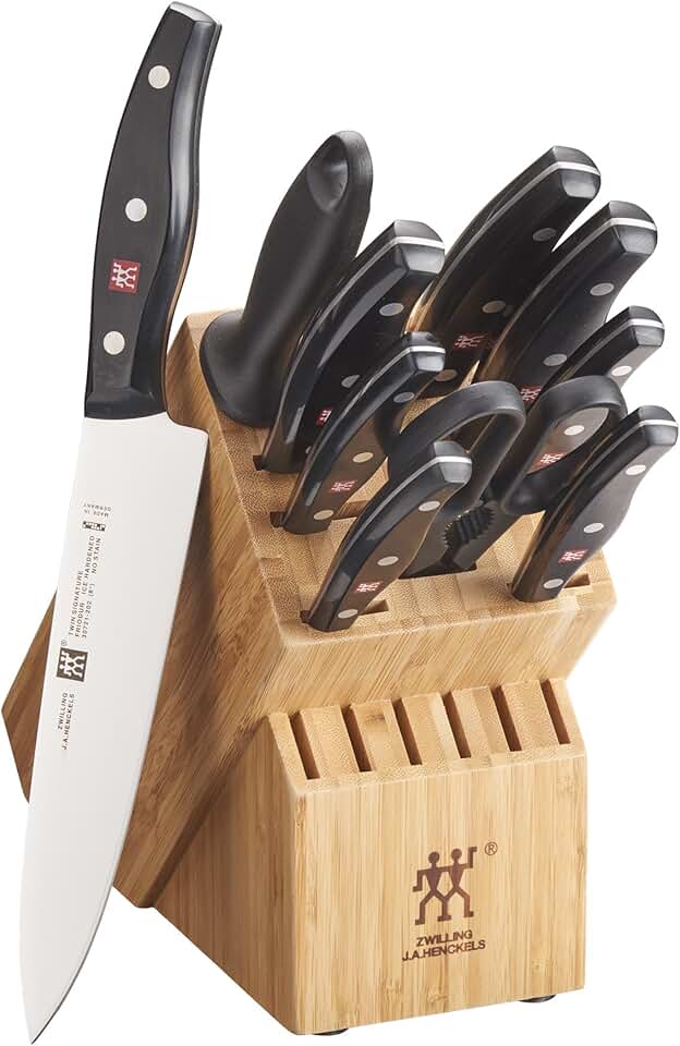 ZWILLING Twin Signature 11-Piece German Knife Set with Block, Razor-Sharp, Made in Company-Owned German Factory with Special Formula Steel perfected for almost 300 Years, Dishwasher Safe