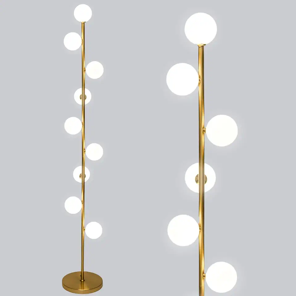 Aurelia Nordic Modern Floor Lamp, Contemporary Standing Tall Pole Lamp, 9 Globe Frosted Glass Shade for Bedroom, Living Room & Home Decor, UL Listed Warm 3000K LED Bulbs Included - Gold