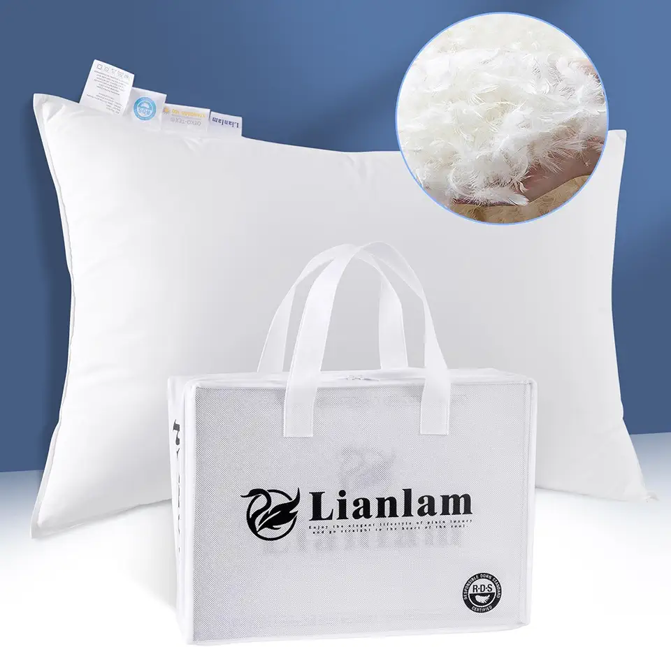 Luxury Canadian White Goose Down Pillow - 1050+ Fill Power, Soft Down Pillow for Sleeping, Fluffy King Pillow for Neck Pain Relief, Hotel Bed Pillows for Side Sleeper (2 Pack, 20