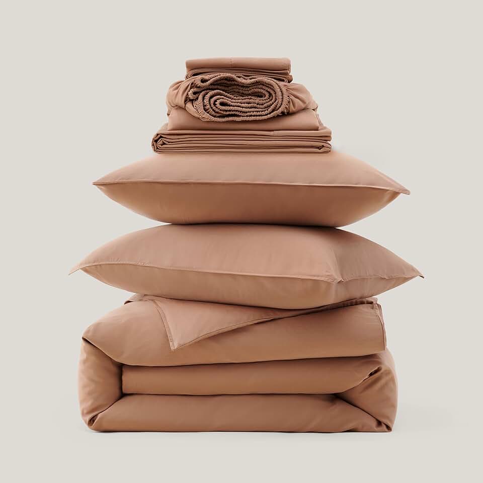 Double Stitch Cotton Tencel Duvet Cover Set and Cotton Tencel Sheet Set, King, 1 Duvet Cover, 106