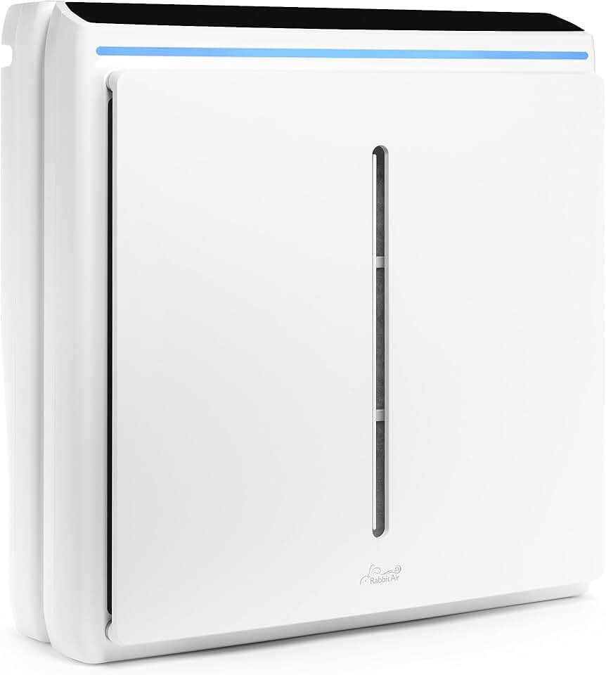 Rabbit Air A3 SPA-1000N Ultra Quiet HEPA Air Purifier, 6 stage filtration, Wall Mountable, For Large Rooms, Removes Airborne Allergens, Smoke, Dust, Mold, & VOCs (White, Odor Remover Filter)