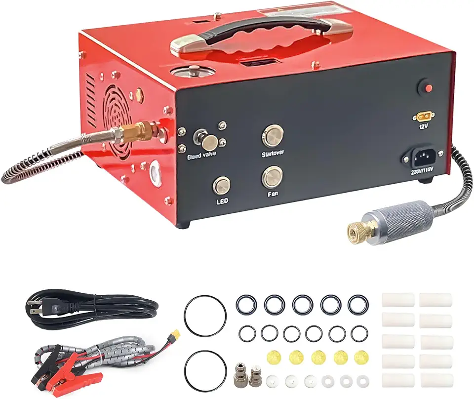 PCP Air Compressor with Built-in Power Adapter, LED Light Auto-Shutoff 4500Psi/30Mpa Compatible with 110V/220V AC or 12V DC Ideal for Air Guns Paintball and Scuba Tank Inflation Pump