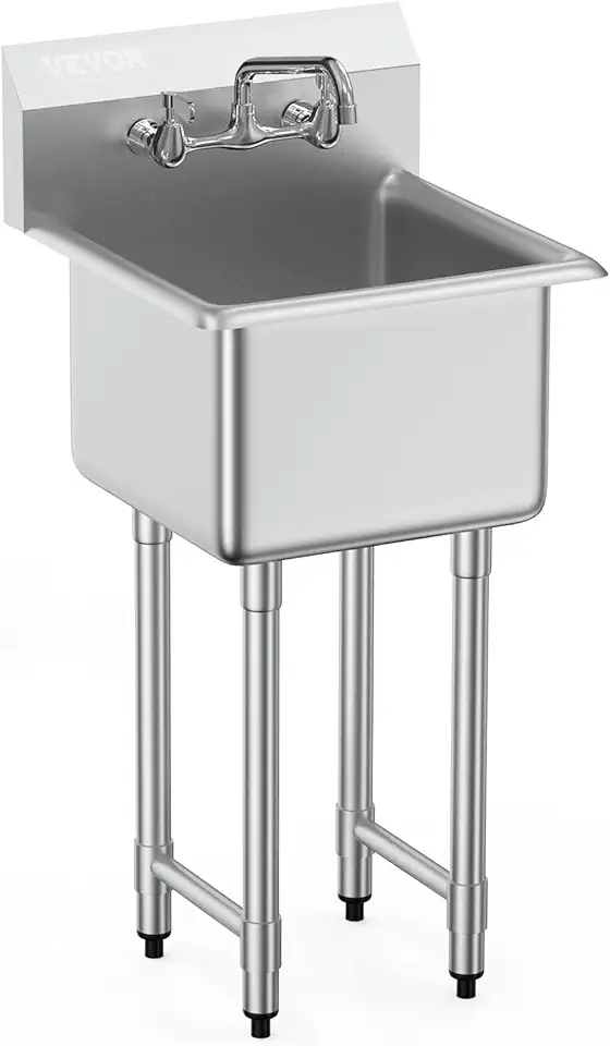 VEVOR Stainless Steel Sink, 1 Compartment Free Standing Small Sink Include Faucet & legs, 18
