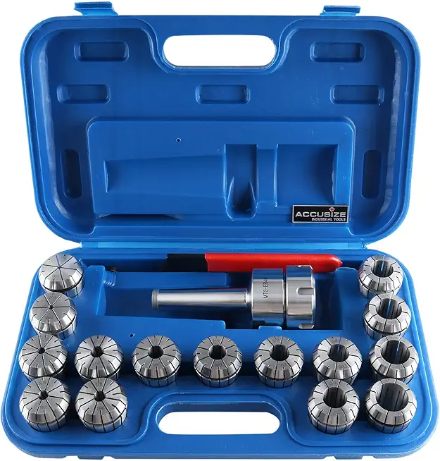 Accusize Industrial Tools MT3 Shank ER40 Chuck with 15Pc Collets Kit, 1/8 inch - 1 inch by 16th, Morse Taper Collet System, 0223-0308