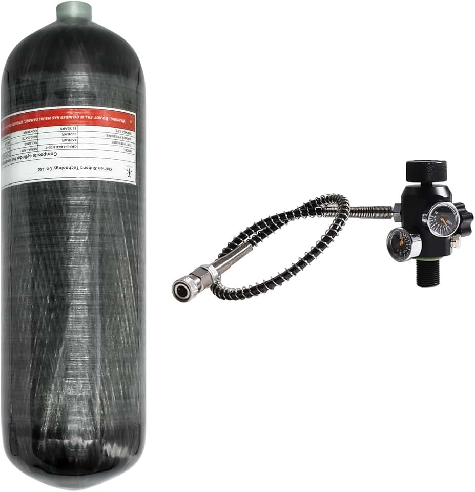TUXING 4500psi 300Bar 6.8L Carbon Fiber HPA Tank High Pressure Cylinder with Regulating Valve Scuba Diving M18*1.5
