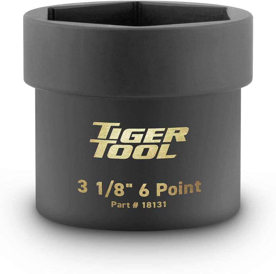 Tiger Tool 3-1/8 Inch 6-Point Axle Nut Socket for Commercial Trucks, Compatible with Class 6 – 8 Semi Trucks, Heavy Duty Transportation Trucks and Equipment, 18131