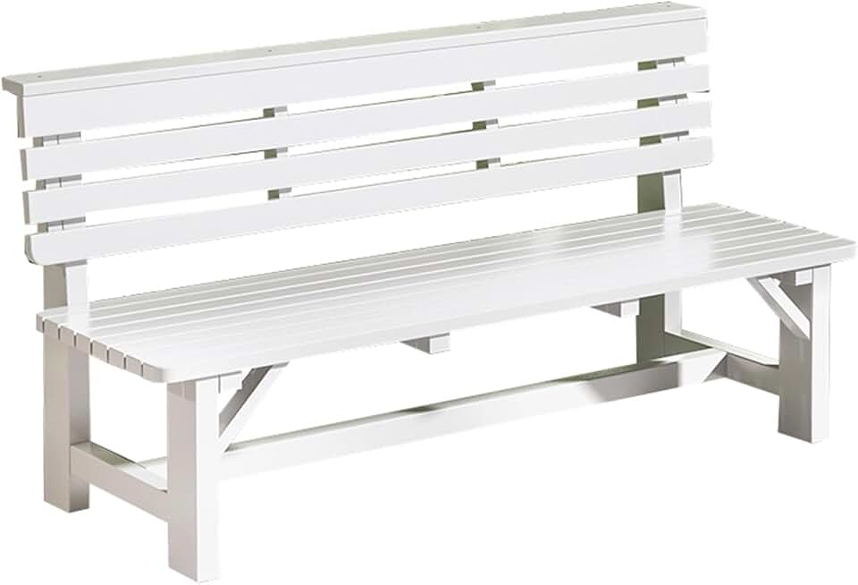 Garden Bench Simple Outdoor Bench, Outdoor Park Bench Full Solid Wood Park Chairs, All-Weather Patio Bench Will for Balcony Porch Backyard Garden Bench Deck (Color : White, Size : 48in)