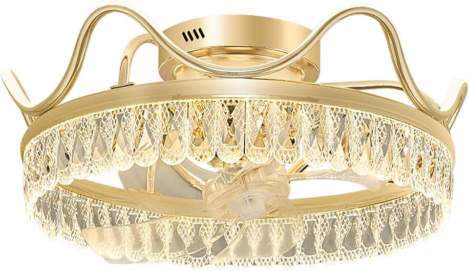 Led 50W Ceiling Fans with Lights for Bedroom,Creatived Crown Crystal Ceiling Shaking Head Fan Light,18.9 inch Ceiling Fan for Dining Room Living Room Kitchen Island
