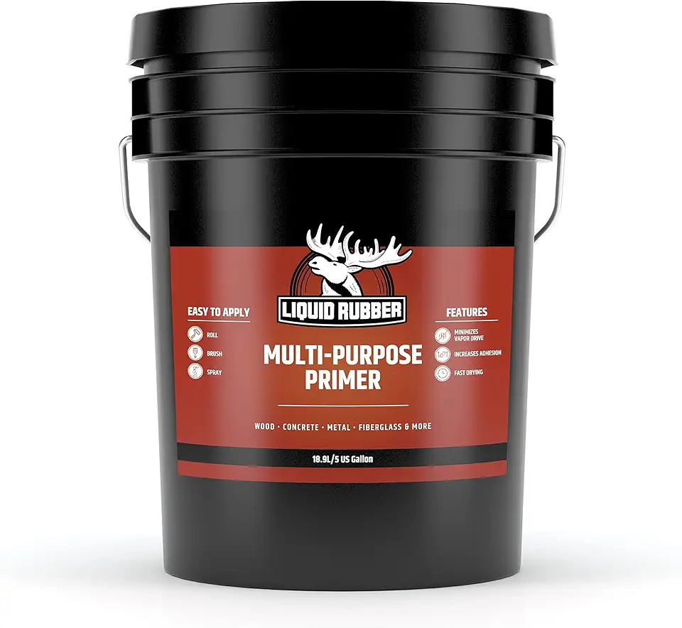 Liquid Rubber Multi-Purpose Primer - Use on Concrete and Wood, Water-Based Non-Toxic and Fast Drying, Easy to Apply, 5 Gallon