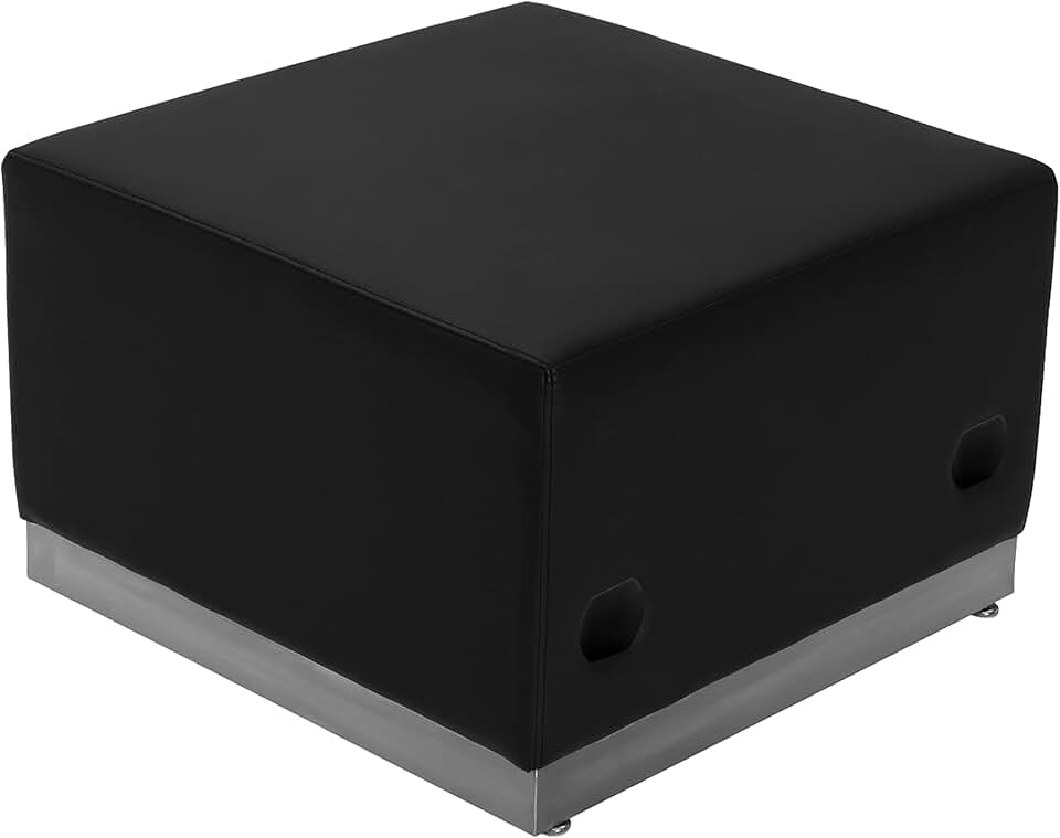 Flash Furniture HERCULES Alon Series Black LeatherSoft Ottoman with Brushed Stainless Steel Base