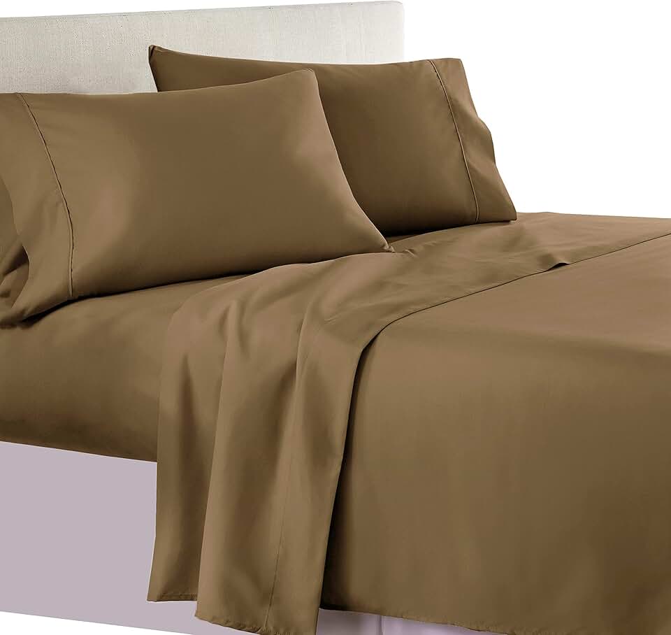 True Luxury Pure Heavy Rich Organic Cotton 4-Piece Bed Sheets Set Queen Size Fits mattresses Upto 16-20” deep Pocket – Sateen Weave (Solid, Taupe)