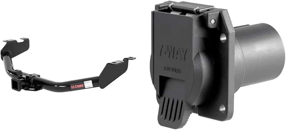 CURT 13322 Class 3 Trailer Hitch, 2-Inch Receiver, Round Tube Frame, Black & 55415 Replacement 7-Way RV Blade Connector, Factory Tow Package and USCAR Socket Required, Black