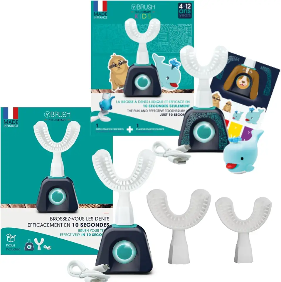 Y-Brush - Electric Sonic Toothbrush - Rechargeable Battery - 3 Month Battery Life - Starter Family Bundle