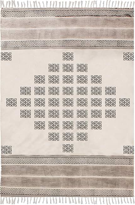 Kilim Rug 2.6x18 Runner Area Rug Boho Rug Easy Washable Durrie Beige Black Cotton Dhurrie Flatweave Rugs for Home Foyer Corridor Runner Hotels Partys Hallway Stair Runner