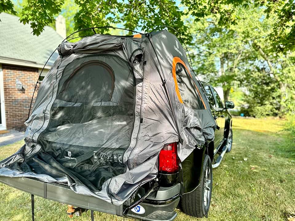 Umbrauto Easy Set-Up Truck Bed Tent Fits 6.4-6.7ft with Inflatable Truck Bed Mattress, PU3000mm Waterproof Pickup Truck Tents Camping Kit Blue & Black