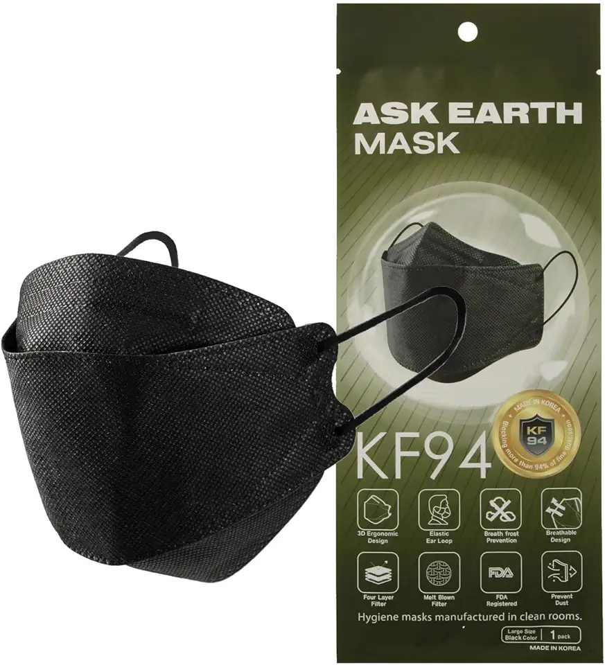 Letusto Ask Earth KF94 Face Masks 4 Layer Protection Safety Mask with 3D Design for Maximum Protection [Made In Korea]- Black