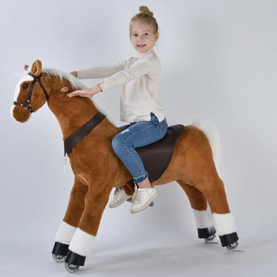 UFREE Large Ride on Horse Toy, Ride on Bounce up and Down and Move, 44 inch for Children 6 to Adult (White Mane and Tail)