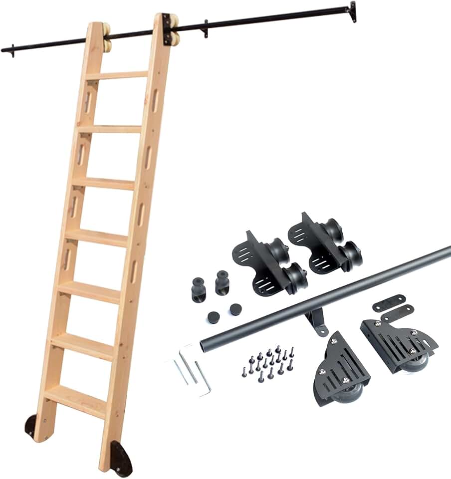 Library Rollar Deck Library Ladder Hardware Rolling Full Set Track Kit, Easy to Install ...