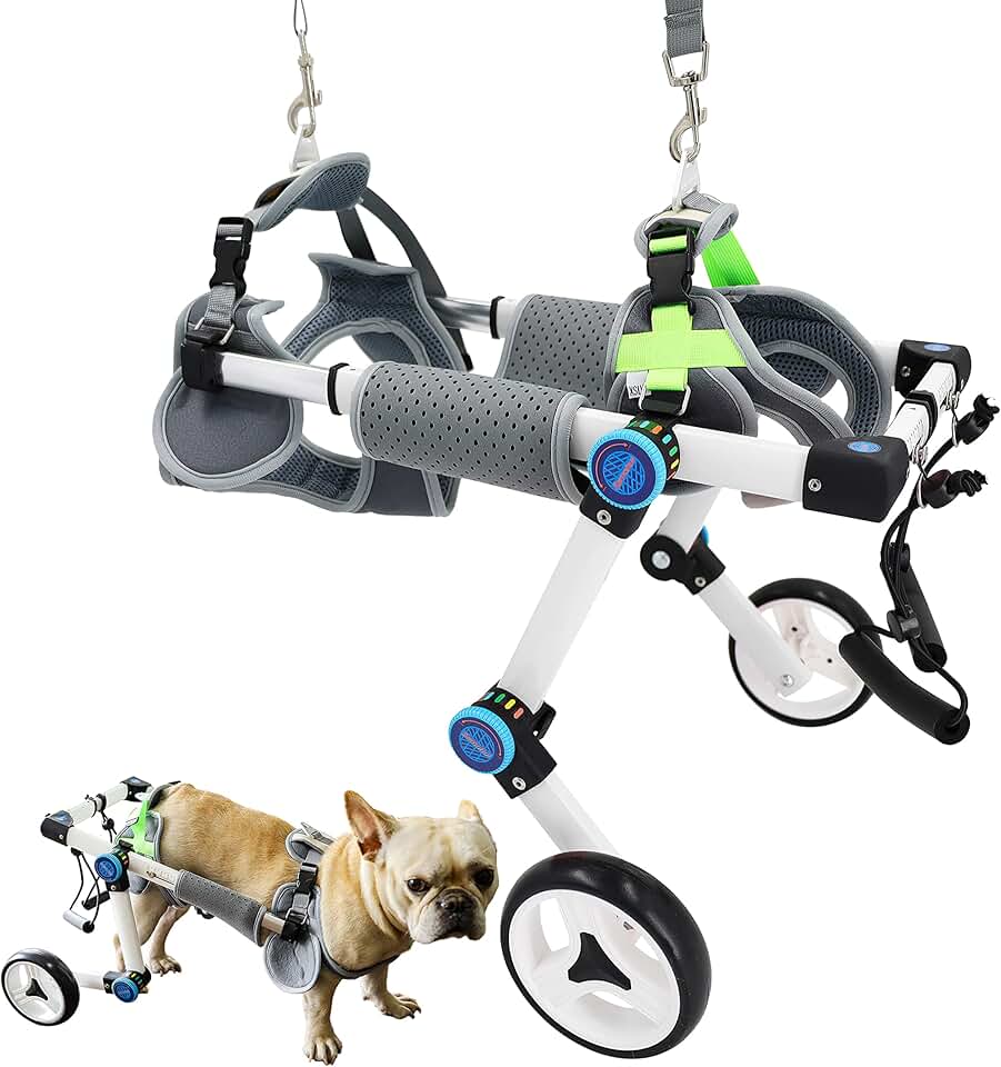 Fordable Dog Wheelchair, Adjustable Pet Wheelchair for Back Legs,Assist Small Pets with Paralyzed Hind Limbs to Recover 2- Colour 5-Size (XSLW White)