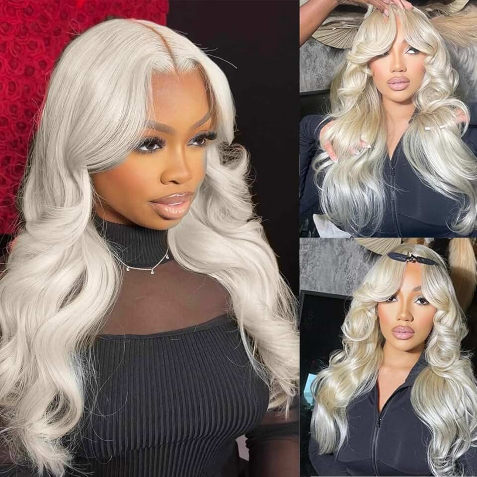 Platinum Blonde Lace Front Wig Human Hair 60 White Blonde Body Wave Lace Front Human Hair Wigs For Women 13X4 HD Transparent Lace Frontal Wig 180% Brazilian Hair 26 Inch
