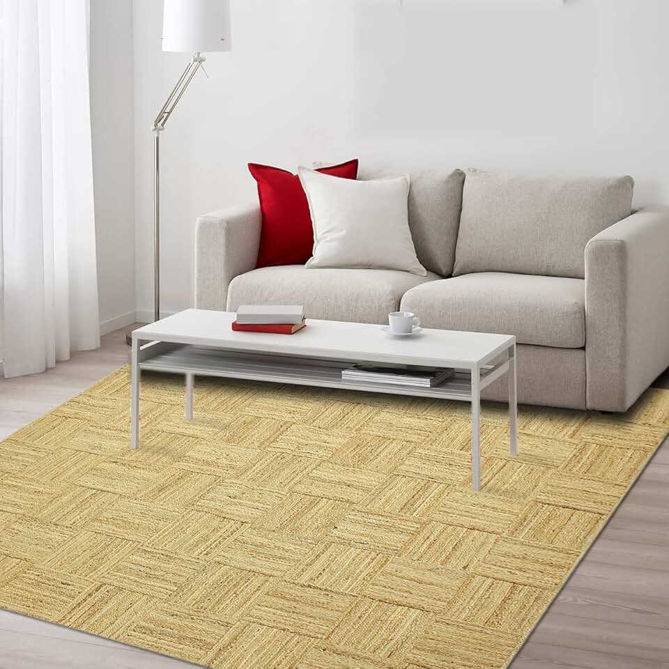 Natural Fiber Jute Rug Check Beige Square Area Rug Home/Office Jute Rug ...