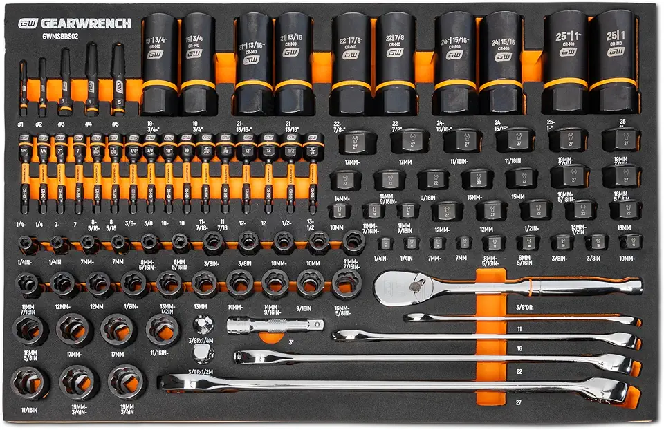 GEARWRENCH 97 Piece 1/4”, 3/8”, 1/2” Drive Bolt Biter Mechanics Tool Set in Foam Storage Tray - GWMSBBS02