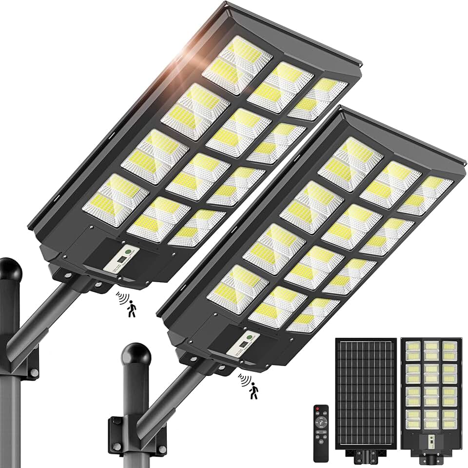 3200W Solar Street Lights Outdoor - 7000K Solar Lights Outdoor Waterproof Dusk to Dawn, Commercial Solar Parking Lot Lights with Motion Sensor, Solar Powered LED Street Light for Yard, Outside(2 Pack)