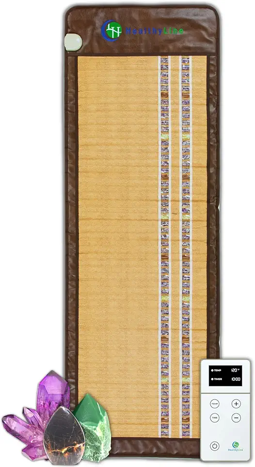 HealthyLine Soft Far Infrared Heating Pad - Natural Crystal Gemstones Mat for Back Pain - Electric Auto Shut Off - Rejuvenating Negative Ions Therapy - 72